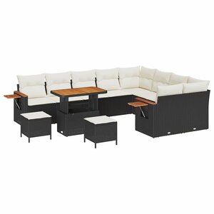 vidaXL Ensemble de canapé de jardin 12 Pièces Noir Poly rotin