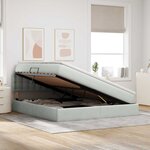 vidaXL Lit de rangement LED avec matelas Gris clair 160 x 200 cm