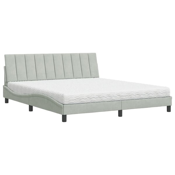 vidaXL Lit avec matelas Hanko gris clair 180x200 cm velours