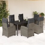 vidaXL Ensemble à manger de jardin et coussins 7 Pièces gris rotin