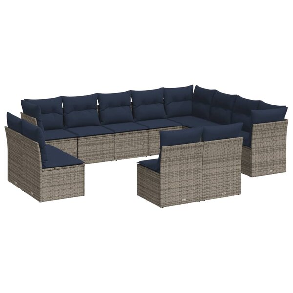 vidaXL Salon de jardin avec coussins 12 Pièces gris résine tressée