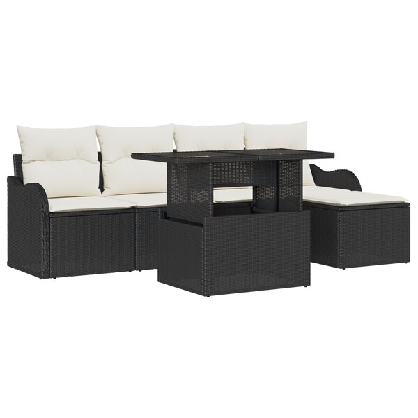 Set de canapé de jardin 6 pièces vidaXL avec coussins Rattan poly noir