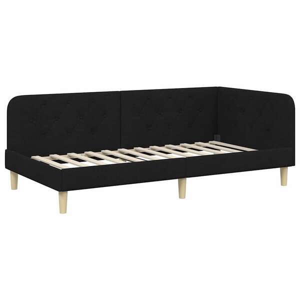 vidaXL Cadre de lit d'angle Noir 100 x 200 cm tissu