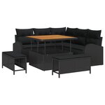Ensemble de canapé de jardin 8 pièces avec coussins poly rattan noir acacia