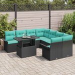 vidaXL Ensemble de canapé de jardin 9 Pièces Noir Poly Rattan