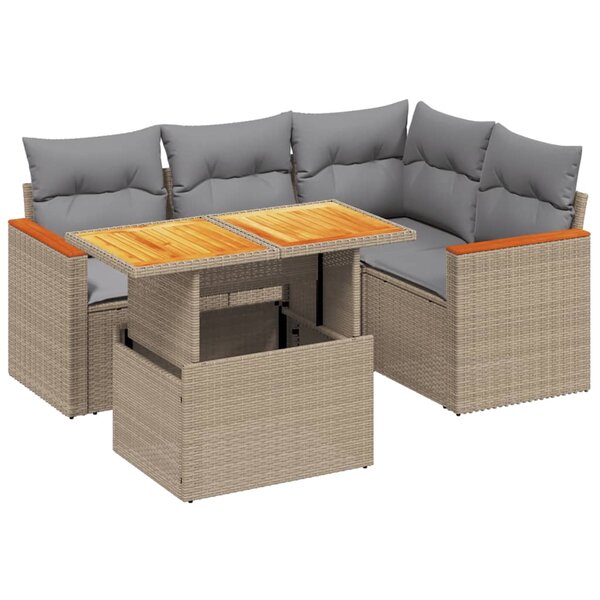 vidaXL Salon de jardin avec coussins 5 Pièces beige résine tressée