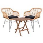 Table de jardin carrée 50 cm + 2 fauteuils