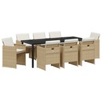 Ensemble de Salle à Manger de Jardin de 9 Pièces avec Coussins Beige Poly Rattan