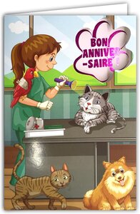 Carte Bon Anniversaire Vétérinaire Chats Chien Perroquet Enveloppe 12x17 5cm