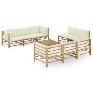 vidaXL Salon de jardin 9 Pièces avec coussins blanc crème bambou