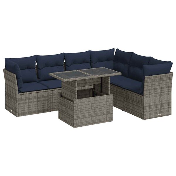 vidaXL Salon de jardin avec coussins 7 Pièces noir résine tressée acacia