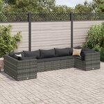 vidaXL Salon de jardin 7 Pièces avec coussins Gris Résine tressée