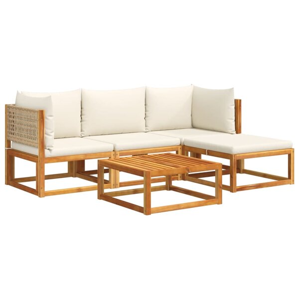 vidaXL Ensemble de canapés de jardin 5 pièces avec coussins en bois d'acacia et rotin