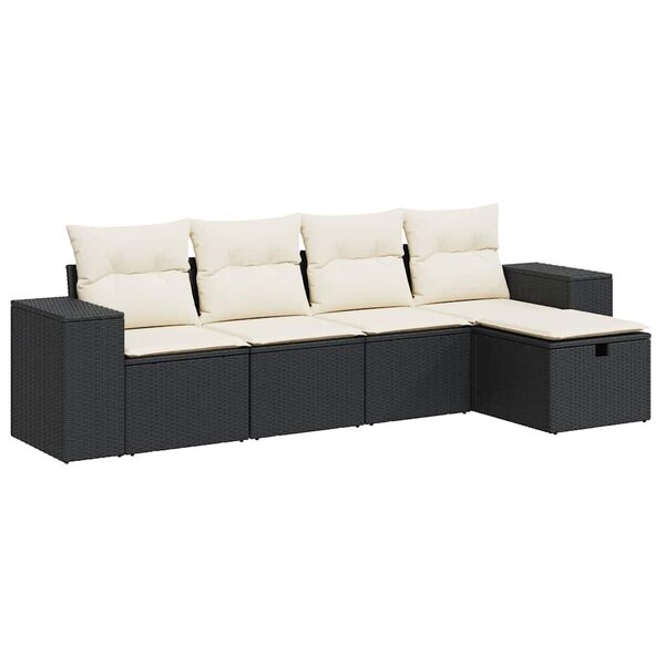 vidaXL Salon de jardin 5 Pièces avec coussins noir résine tressée