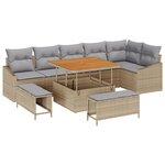 Ensemble de canapé jardin 9 pièces avec coussins Beige Rotin Polyester