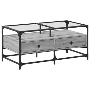 vidaXL Table basse avec dessus en verre sonoma gris 98 5x50x45cm acier