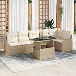vidaXL Ensemble de canapé de jardin 7 pièces avec coussins beige en poly rotin