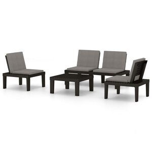 vidaXL Salon de jardin 4 Pièces avec coussins Plastique Gris