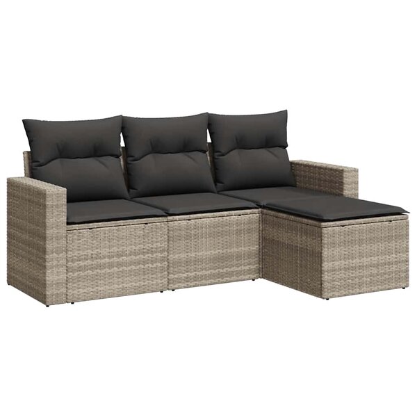 vidaXL Salon de jardin 4 Pièces avec coussins gris clair résine tressée