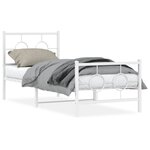 vidaXL Cadre de lit métal avec tête de lit/pied de lit blanc 75x190 cm