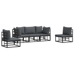 vidaXL Ensemble de canapé de jardin avec coussin 5 Pièces Noir Aluminium