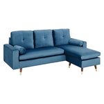 Canapé d'angle fixe réversible - 3 places - Tissu bleu - Pieds bois et doré - 194 x 139 x 83 - NEW YORK