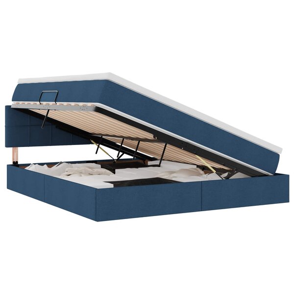 vidaXL Lit de rangement LED avec matelas Bleu 160 x 200 cm Tissu