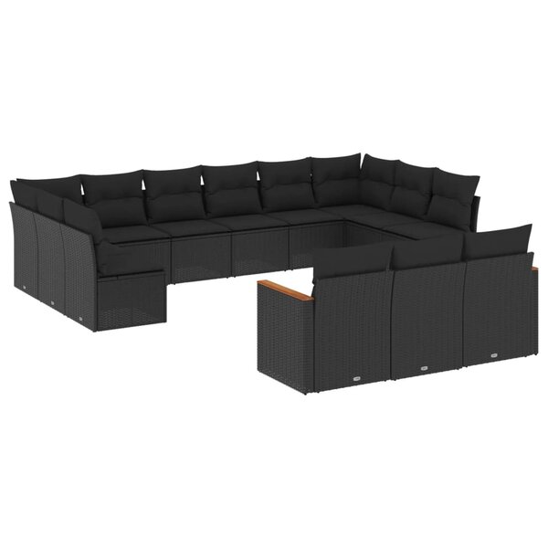 vidaXL Salon de jardin avec coussins 13 Pièces noir résine tressée