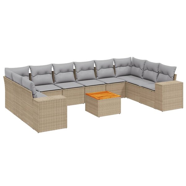 vidaXL Salon de jardin 11 Pièces avec coussins beige résine tressée