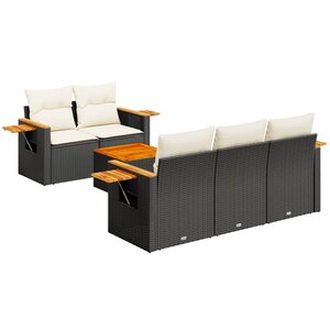 vidaXL Salon de jardin 6 Pièces avec coussins noir résine tressée