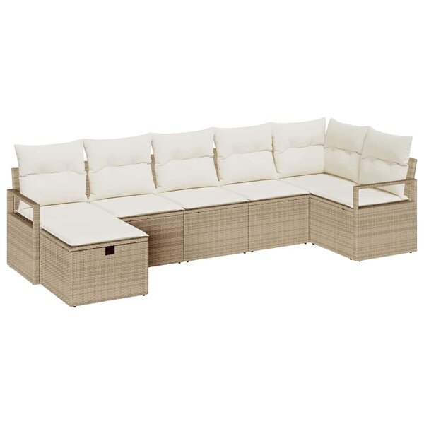 vidaXL Ensemble de canapé de jardin 7 Pièces Beige Poly rotin