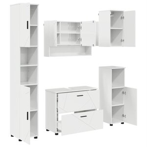 vidaXL Ensemble de mobilier de salle de bain 5 Pièces Blanc brillant