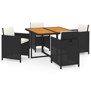 vidaXL Ensemble à dîner de jardin avec coussins 5 Pièces poly rotin noir