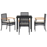 vidaXL Ensemble de salle à manger de jardin 5 pièces avec coussins Noir Poly Rattan