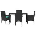 vidaXL Ensemble table et chaises avec coussin 5 Pièces Noir Rotin PE