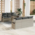 Canapés de jardin 7 pièces avec coussins gris clair poly rotin