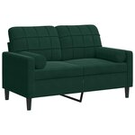 vidaXL Canapé 2 places avec oreillers vert foncé 120 cm velours