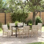 vidaXL Ensemble de Dîner de Jardin de 7 Pièces avec Coussins Beige en Rattan Poly