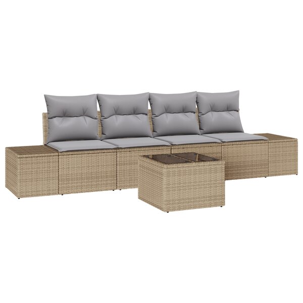 vidaXL Ensemble de canapé de jardin 5 pièces avec coussins Beige poly rotin