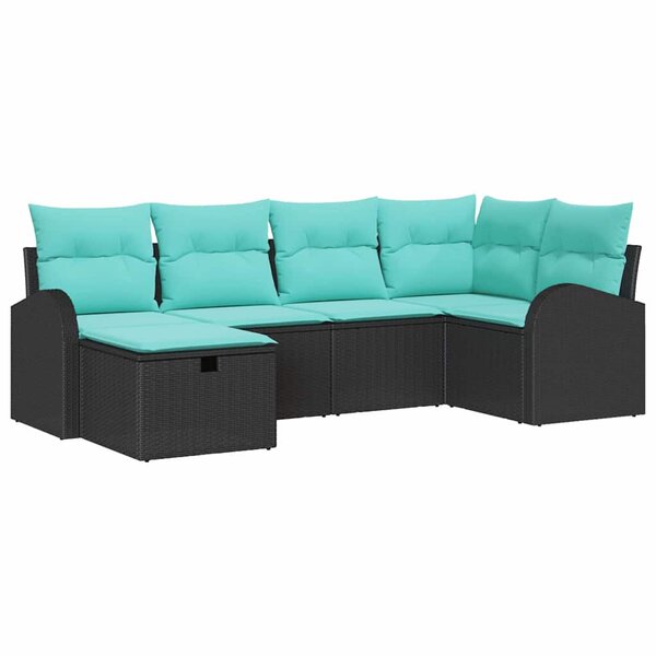 vidaXL Ensemble de canapé de jardin avec coussin 6 Pièces Noir polyrotin