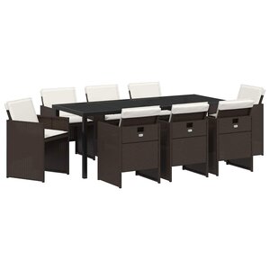 vidaXL Ensemble de salle à manger pour jardin 9 Pièces Marron polyrotin