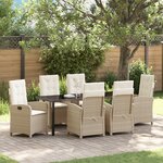 vidaXL Ensemble de salle à manger de jardin de 7 pièces avec coussins en rattan poly beige
