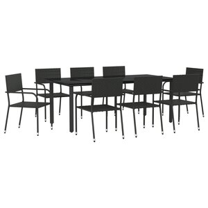 vidaXL Ensemble à manger de jardin 9 Pièces noir résine tressée et acier