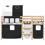 vidaXL Lit mezzanine enfants et tunnel blanc/noir 90x200 cm pin massif