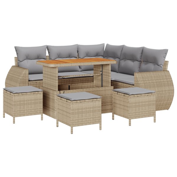 Ensemble de 9 Pièces de Canapé de Jardin avec Coussins Beige Poly Rattan Acacia