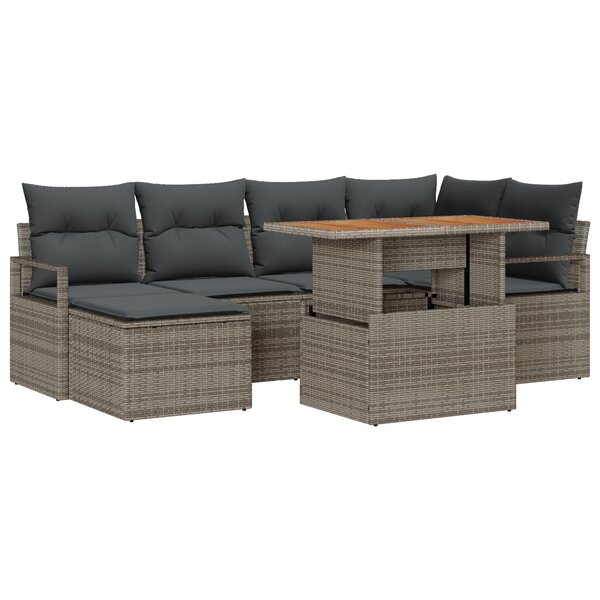 vidaXL Ensemble de Canapés de Jardin 7 Pièces avec Coussins Gris Poly Rattan