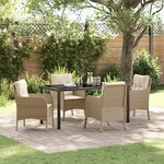 vidaXL Set de salle à manger de jardin 5 pièces avec coussins Beige Poly Rattan