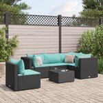 vidaXL Salon de jardin 6 Pièces avec coussins Noir Résine tressée