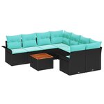 vidaXL Ensemble de canapé de jardin avec coussin 9 Pièces Noir polyrotin