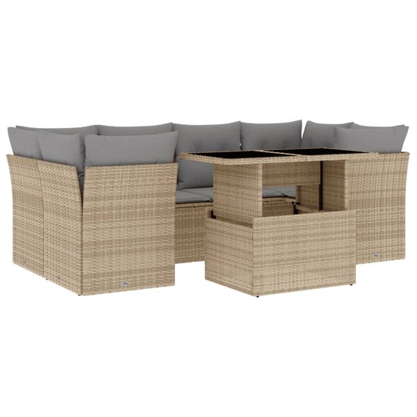 vidaXL Salon de jardin avec coussins 7 Pièces beige résine tressée